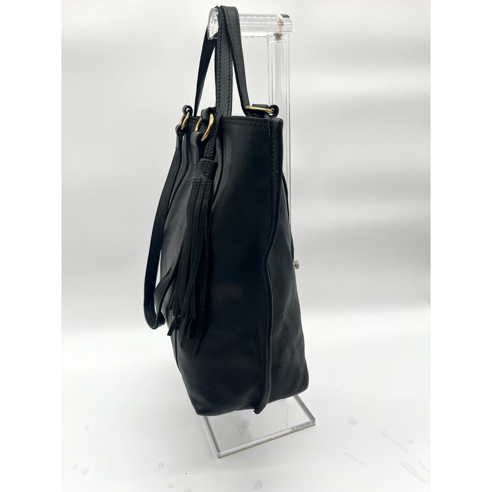 MARGOT Black Leather Tote Bag with Tassel Charm - Picture 8 of 9